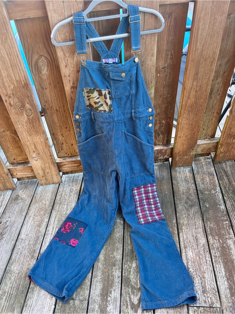 Urban Outfitters Blue Denim Patchwork Overalls Romper Women’s Size M